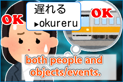 遅れる - used for both people and things