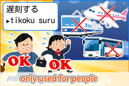 遅刻する - only used for people